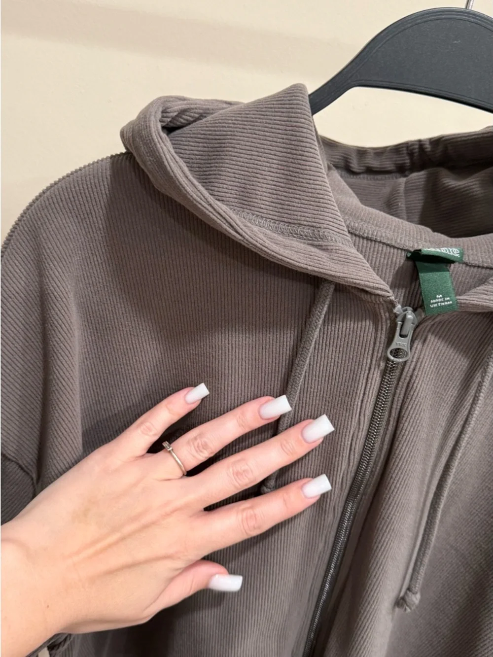 Wild Fable Cropped Zip-Up Hoodie Brown Ribbed Size M - Picture 3 of 5